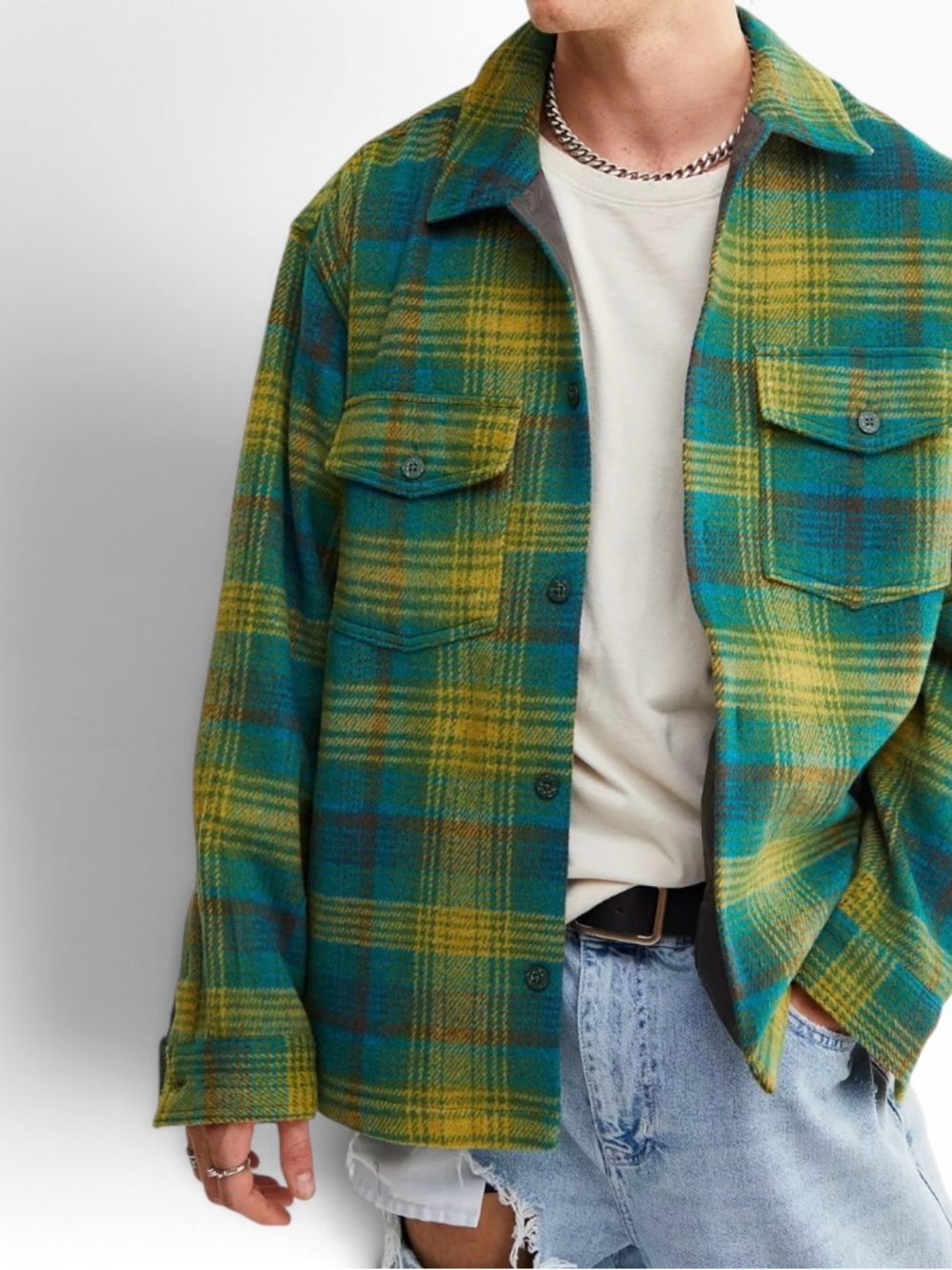 BDG Urban Outfitters Robson Plaid Flannel Shirt Jacket Green Medium